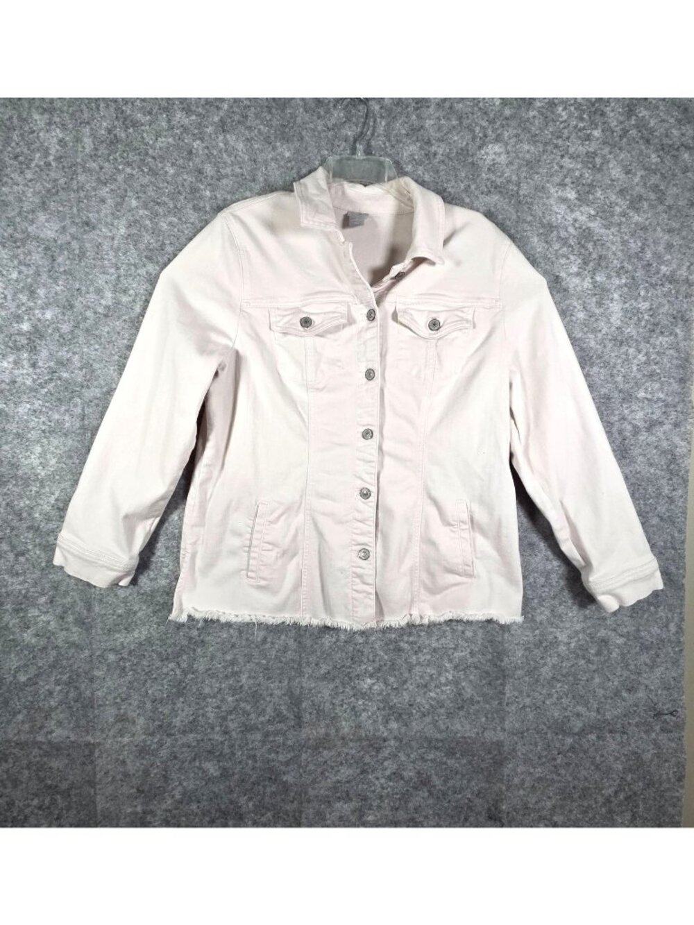 Chico’s Denim Jacket Women’s 16/18 Light Pink Button Up Casual Jean Jacket